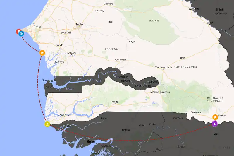 Example Senegal itinerary planner route
