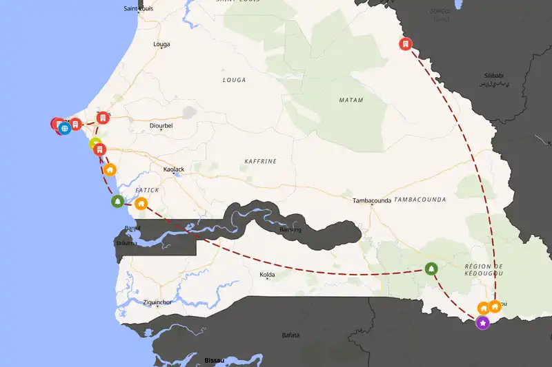 Example Senegal itinerary planner route
