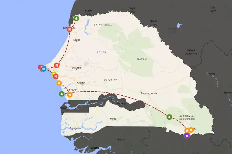 Example Senegal itinerary planner route