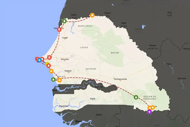 Example Senegal itinerary planner route