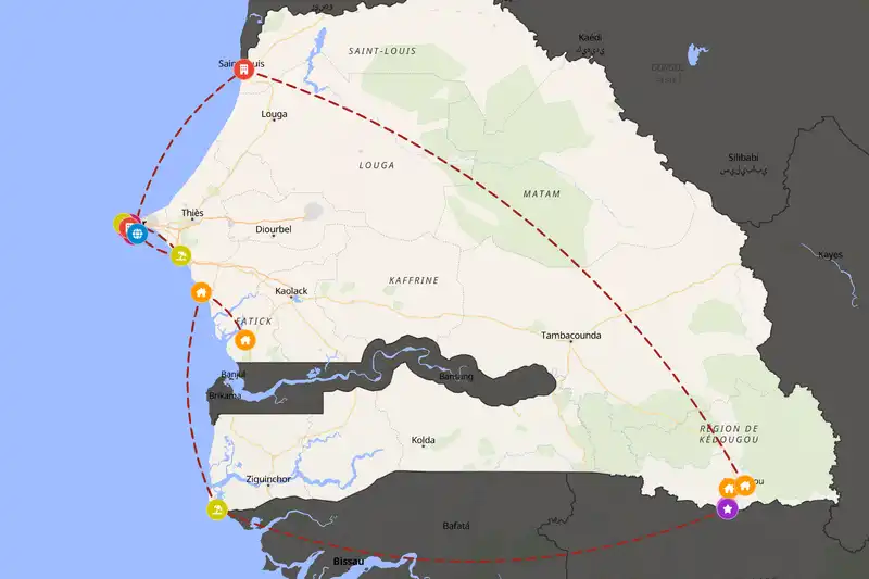 Example Senegal itinerary planner route