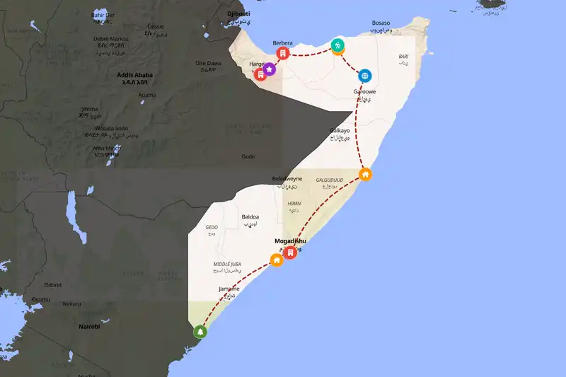 Example Somalia itinerary planner route