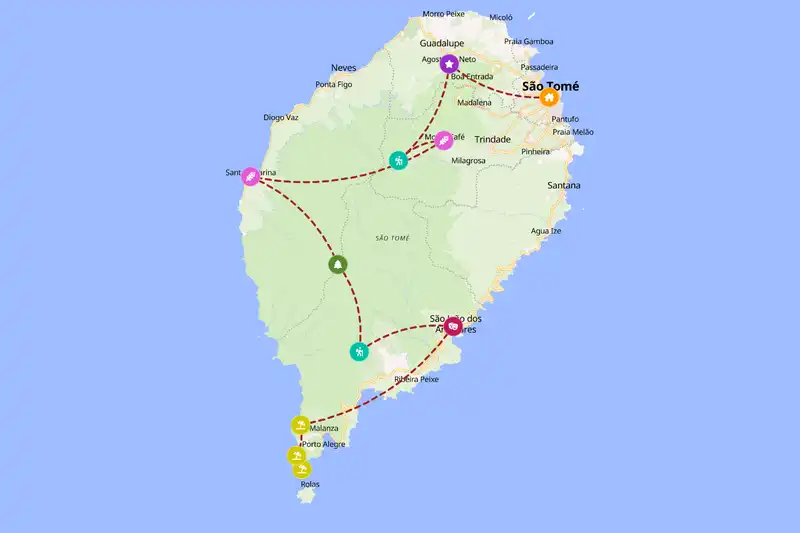 Example São Tomé and Príncipe itinerary planner route