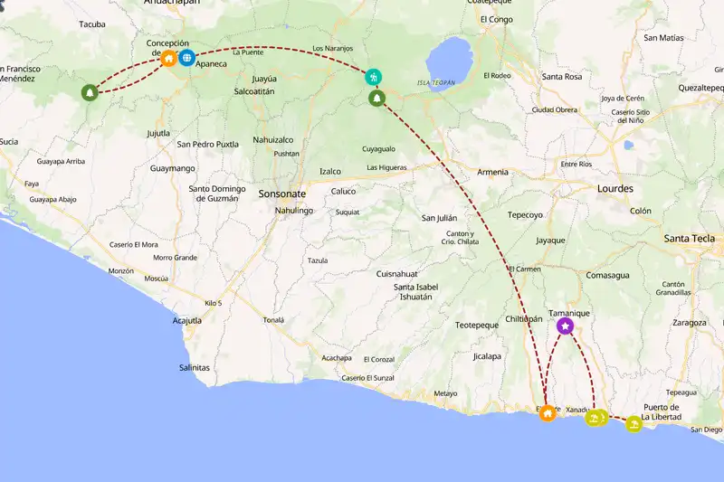 Example El Salvador itinerary planner route
