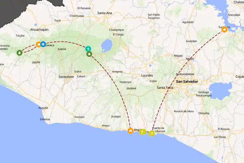 Example El Salvador itinerary planner route