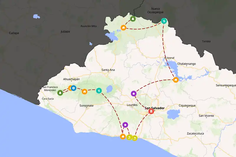 Example El Salvador itinerary planner route