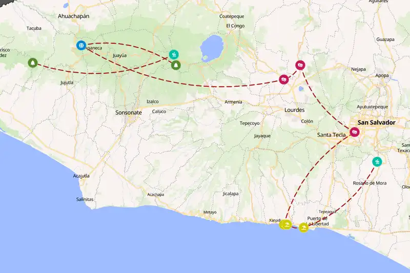 Example El Salvador itinerary planner route