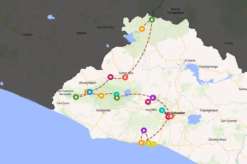 Example El Salvador itinerary planner route