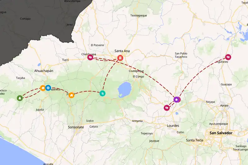 Example El Salvador itinerary planner route