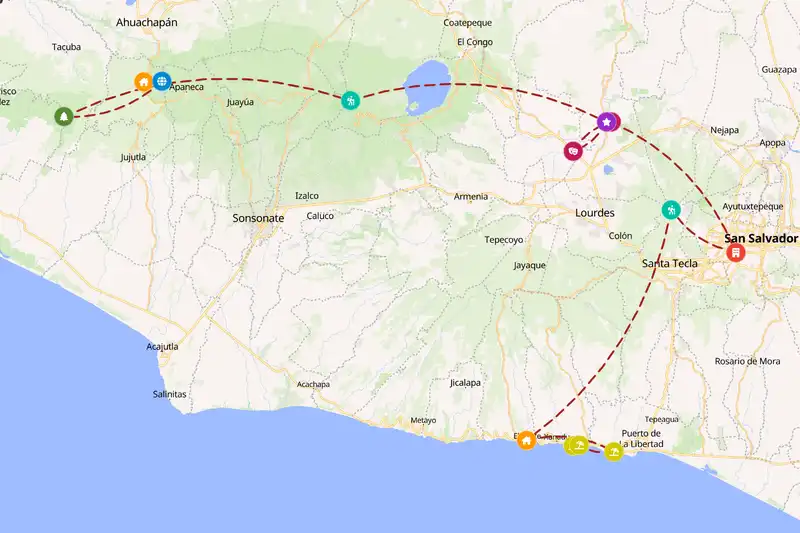 Example El Salvador itinerary planner route