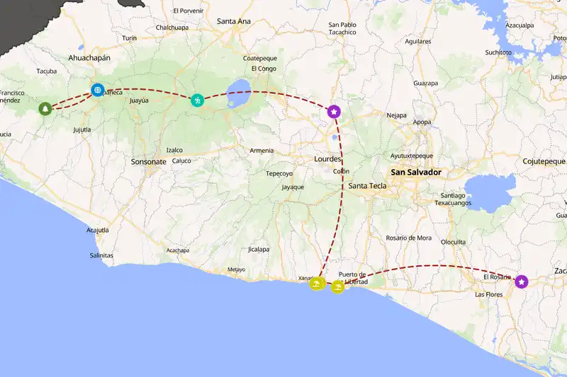 Example El Salvador itinerary planner route