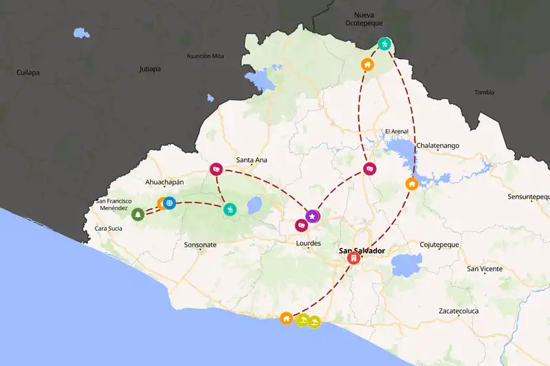 Example El Salvador itinerary planner route