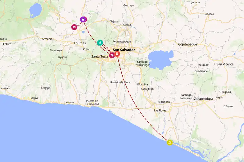 Example El Salvador itinerary planner route