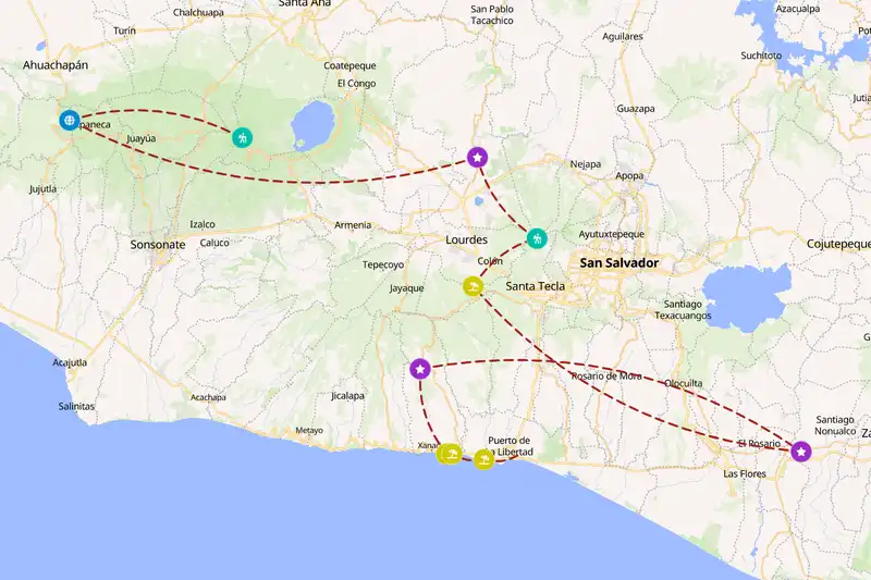 Example El Salvador itinerary planner route