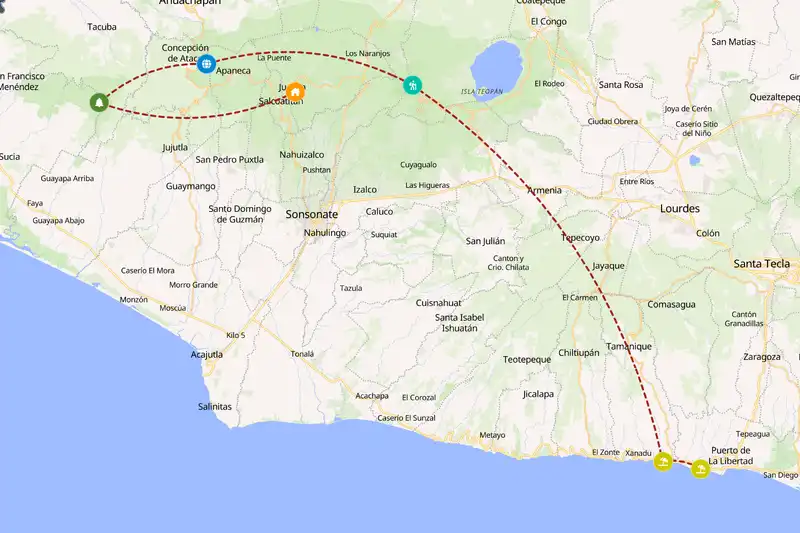 Example El Salvador itinerary planner route