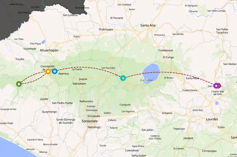 Example El Salvador itinerary planner route
