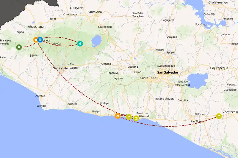 Example El Salvador itinerary planner route