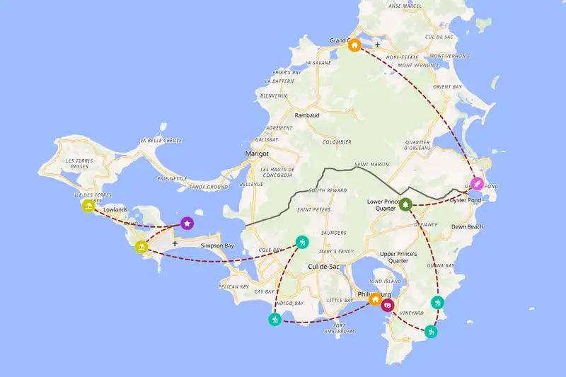 Example Sint Maarten itinerary planner route