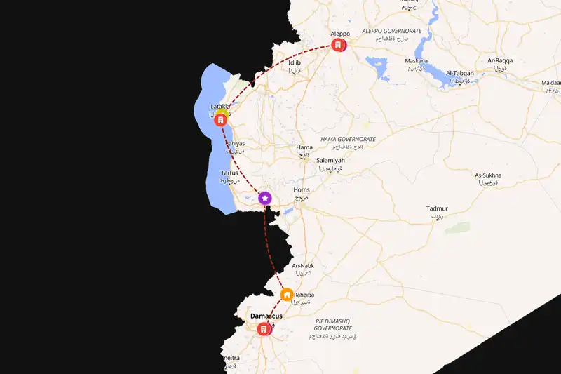 Example Syria itinerary planner route
