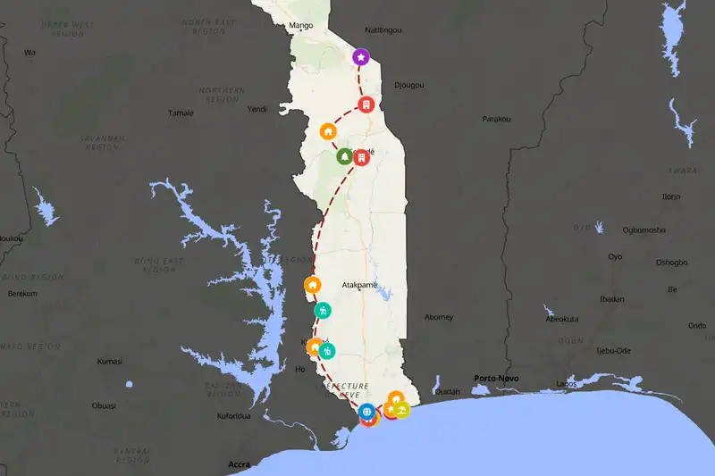Example Togo itinerary planner route