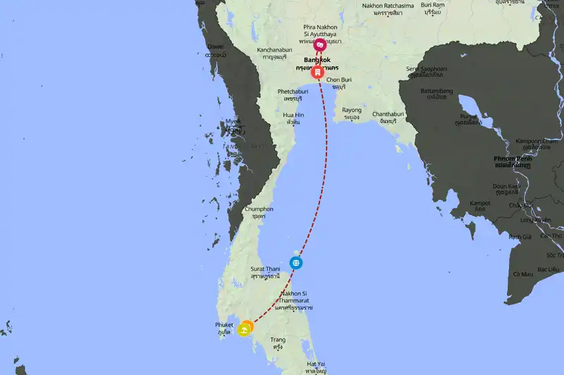 Example Thailand itinerary planner route