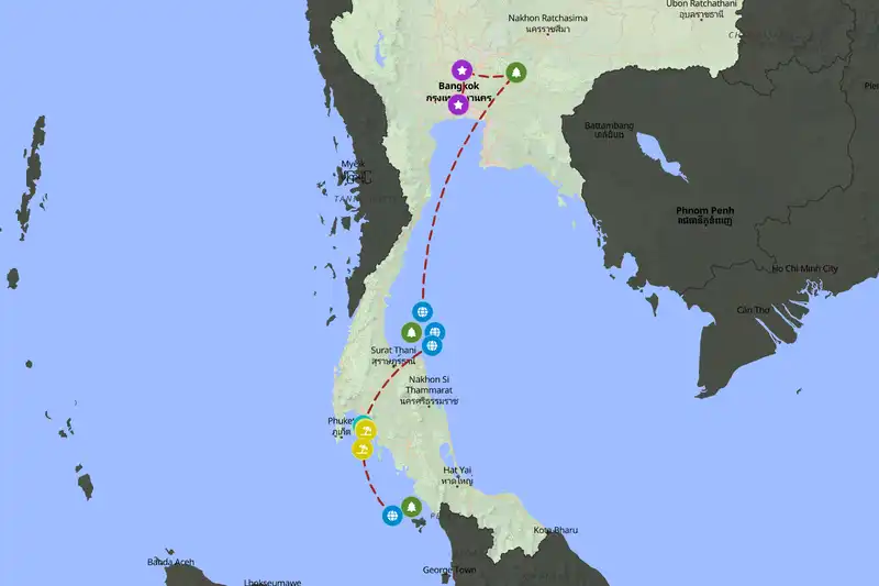 Example Thailand itinerary planner route