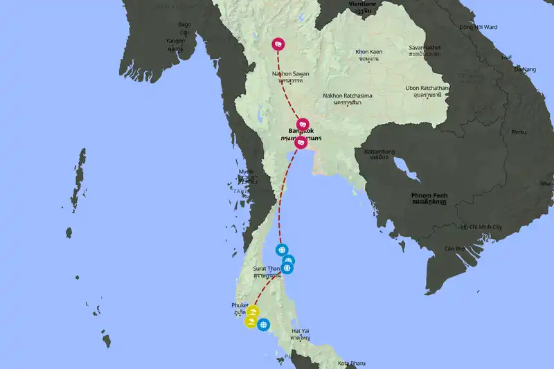 Example Thailand itinerary planner route