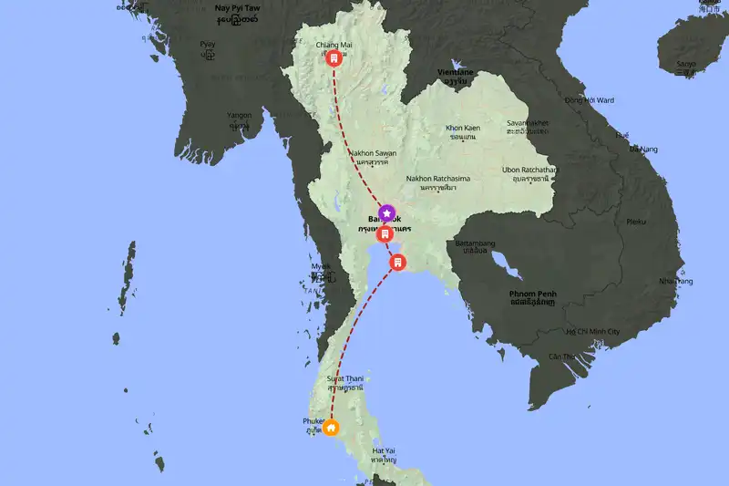 Example Thailand itinerary planner route