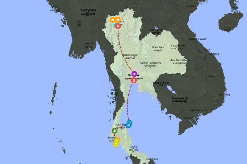 Example Thailand itinerary planner route