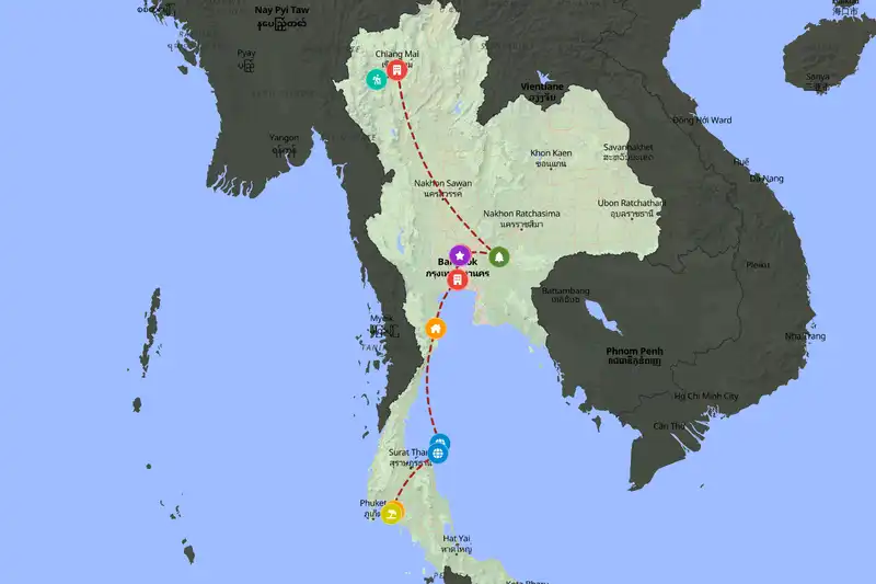 Example Thailand itinerary planner route