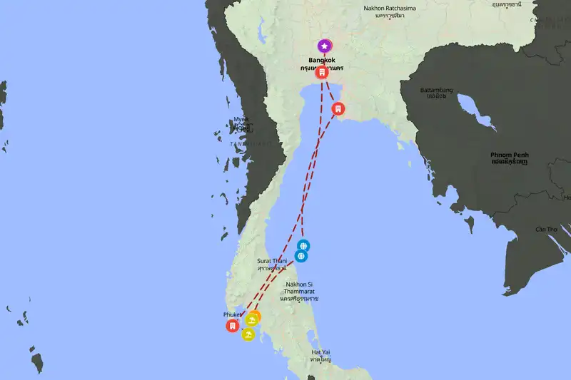 Example Thailand itinerary planner route