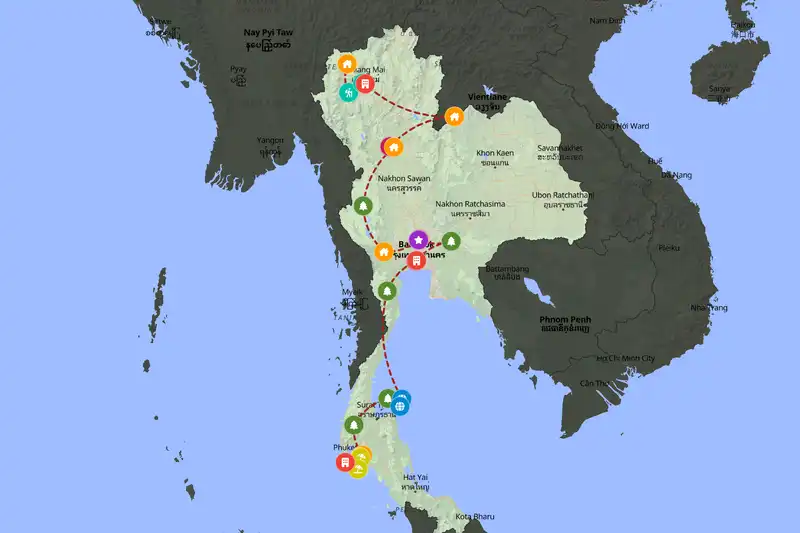 Example Thailand itinerary planner route