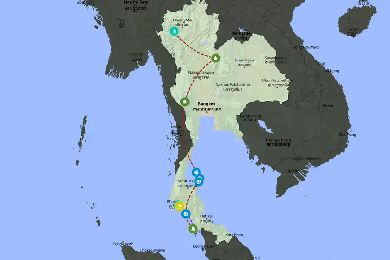 Example Thailand itinerary planner route