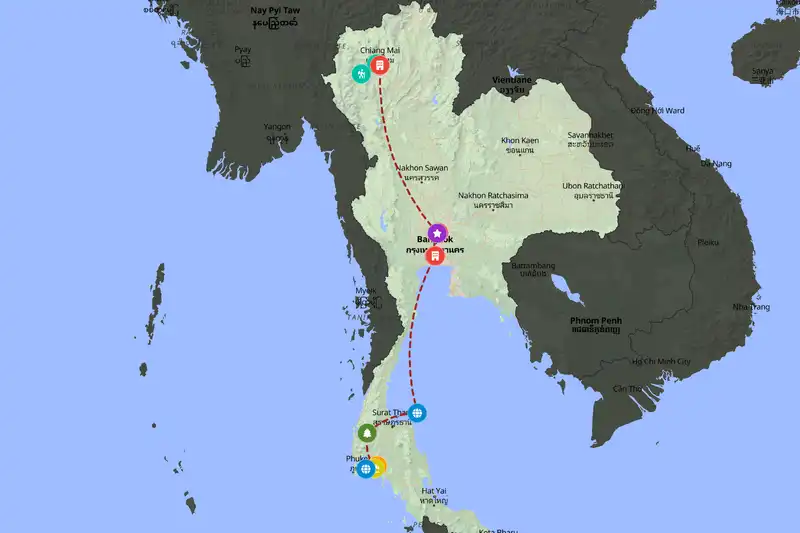 Example Thailand itinerary planner route