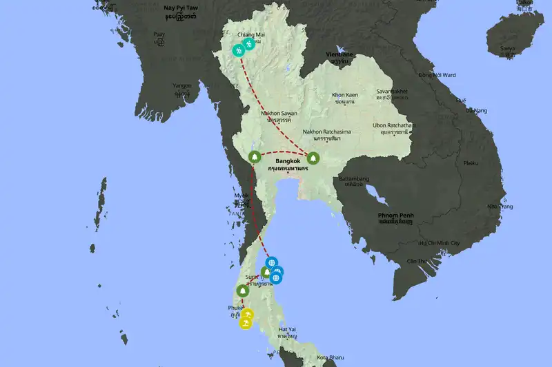 Example Thailand itinerary planner route