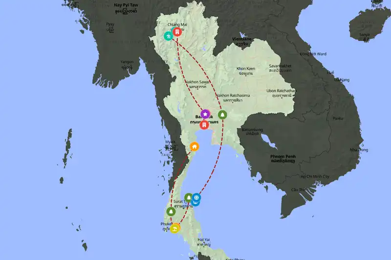 Example Thailand itinerary planner route