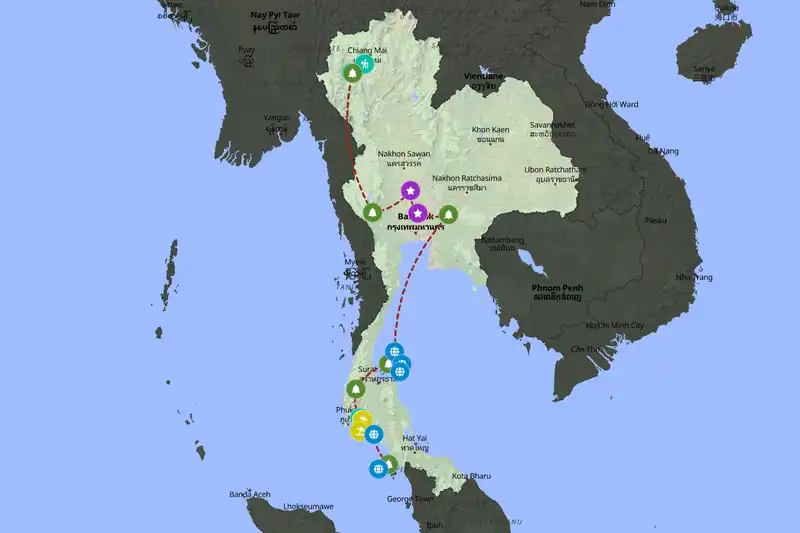 Example Thailand itinerary planner route