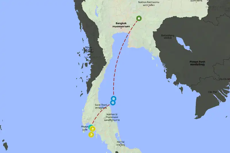 Example Thailand itinerary planner route