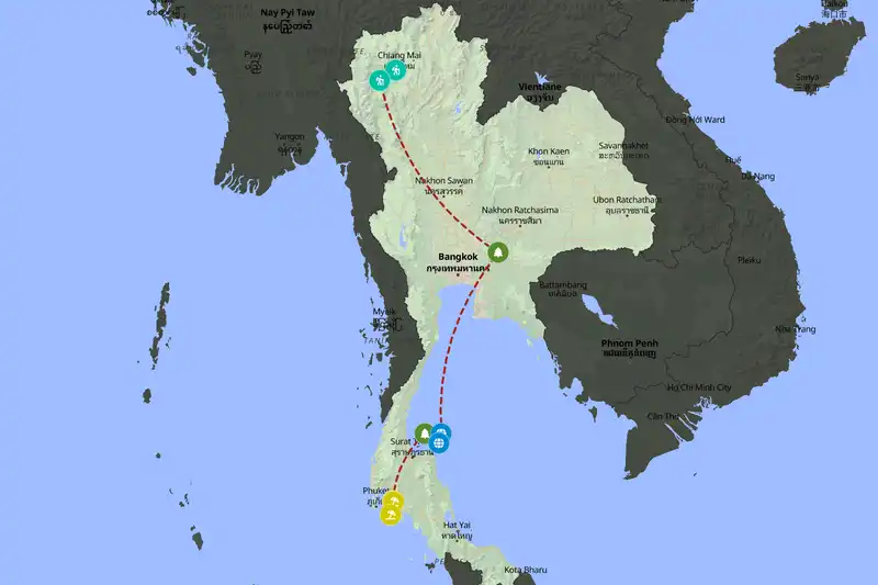 Example Thailand itinerary planner route