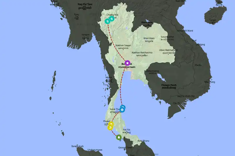 Example Thailand itinerary planner route