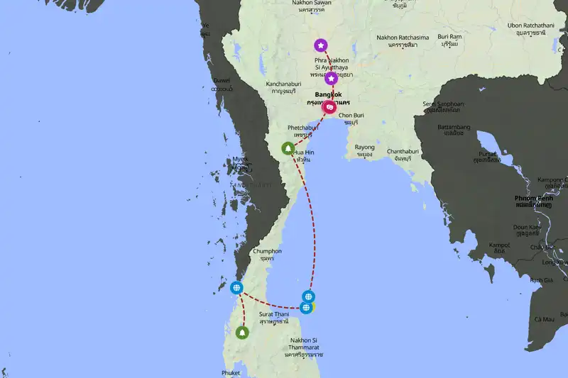 Example Thailand itinerary planner route