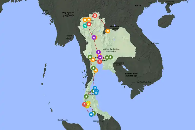 Example Thailand itinerary planner route