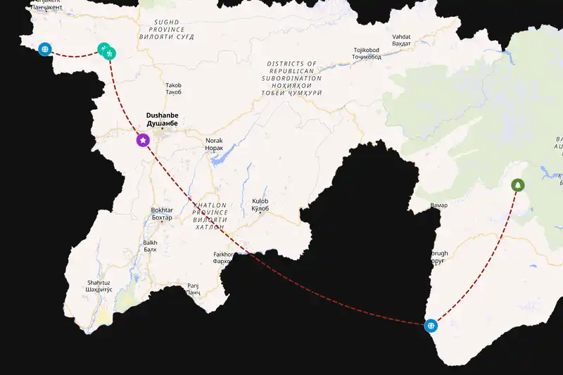 Example Tajikistan itinerary planner route