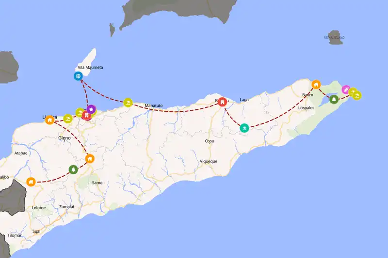 Example Timor-Leste itinerary planner route