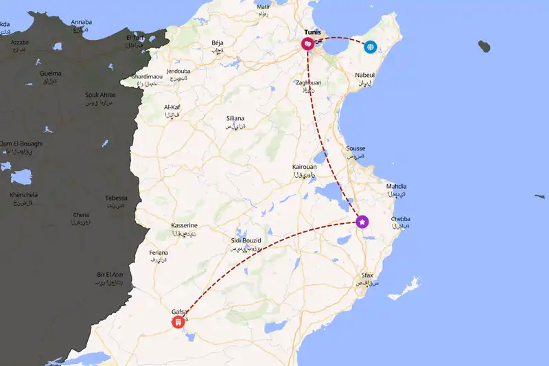 Example Tunisia itinerary planner route