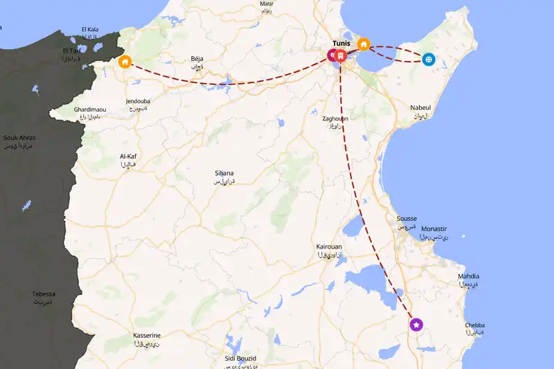 Example Tunisia itinerary planner route