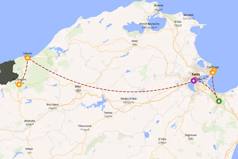 Example Tunisia itinerary planner route