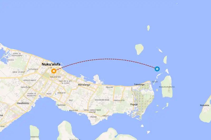 Example Tonga itinerary planner route