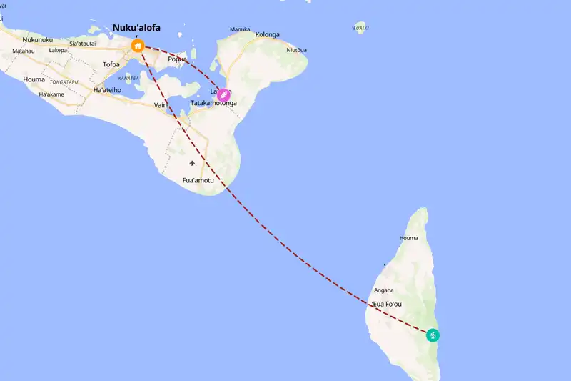 Example Tonga itinerary planner route