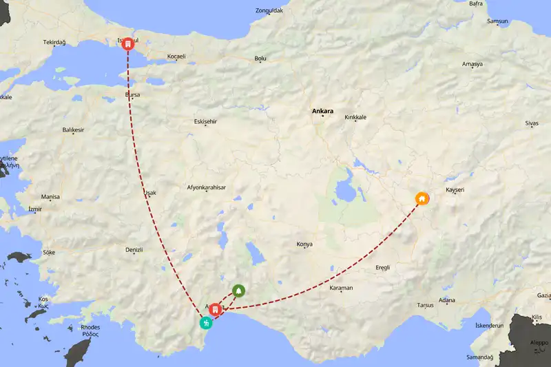 Example Türkiye itinerary planner route